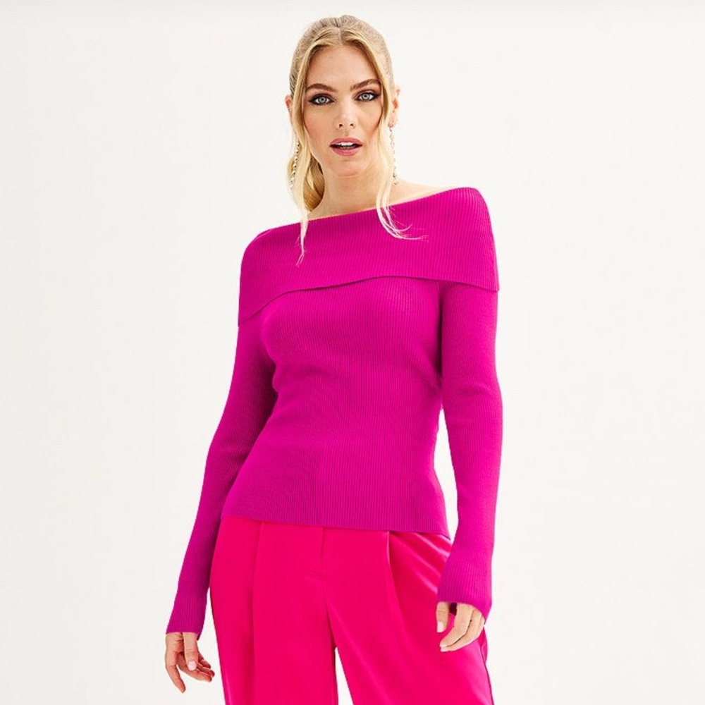 Vibrant Off-Shoulder Fuchsia Sweater